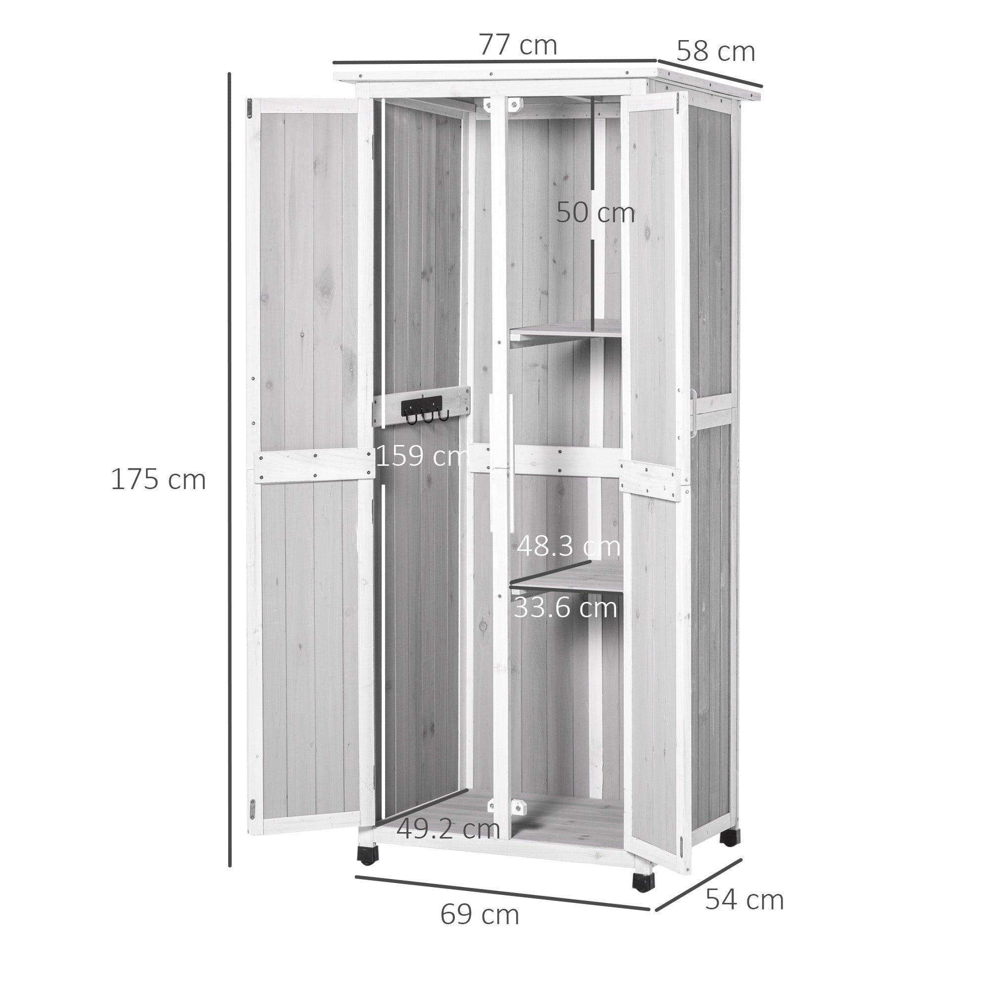 Casetta Box da Giardino 77x58x175 cm Porta Attrezzi in Legno Grigio