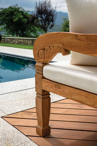 Panchina da Giardino 210x112x103 cm Bali in Teak con Cuscini e Pollow  Ecrù