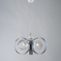 Lampadario Moderno 3 Luci Cerchi Ferro Bianco e Grigio Serie Bolla