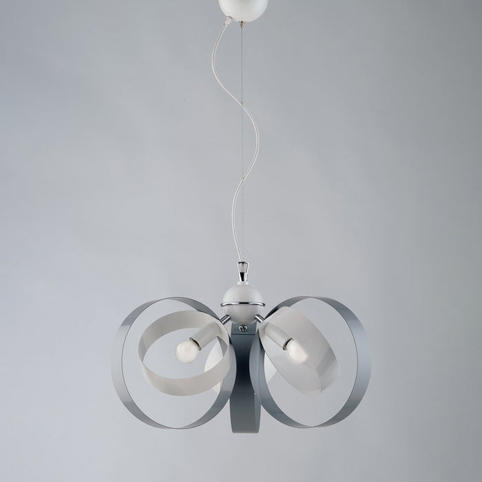 Lampadario Moderno 3 Luci Cerchi Ferro Bianco e Grigio Serie Bolla