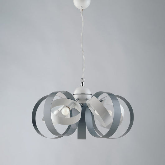 Lampadario Moderno 5 Luci Cerchi Ferro Bianco e Grigio Serie Bolla