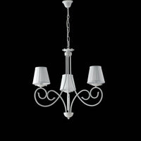 Lampadario Provenzale 3 Luci Ferro Battuto e Paralumi Bianco Shabby Serie Alma