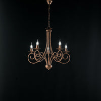 Lampadario Provenzale Candelabro 5 Luci Ferro Battuto Nero e Rame Serie Alma