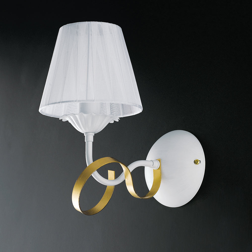 Applique Classico 1 Luce Ferro Battuto Bianco e Oro con Paralume Serie Bandolo