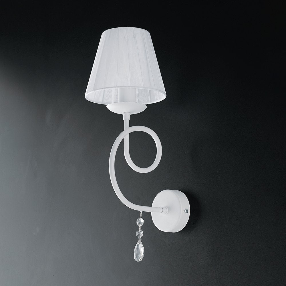 Applique Classico 1 Luce Ferro Bianco e Cristalli con Paralume Serie Elegant