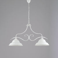 Bilanciere Country Chic 2 Luci Ferro Battuto e Vetro Bianco Argento Serie Atene