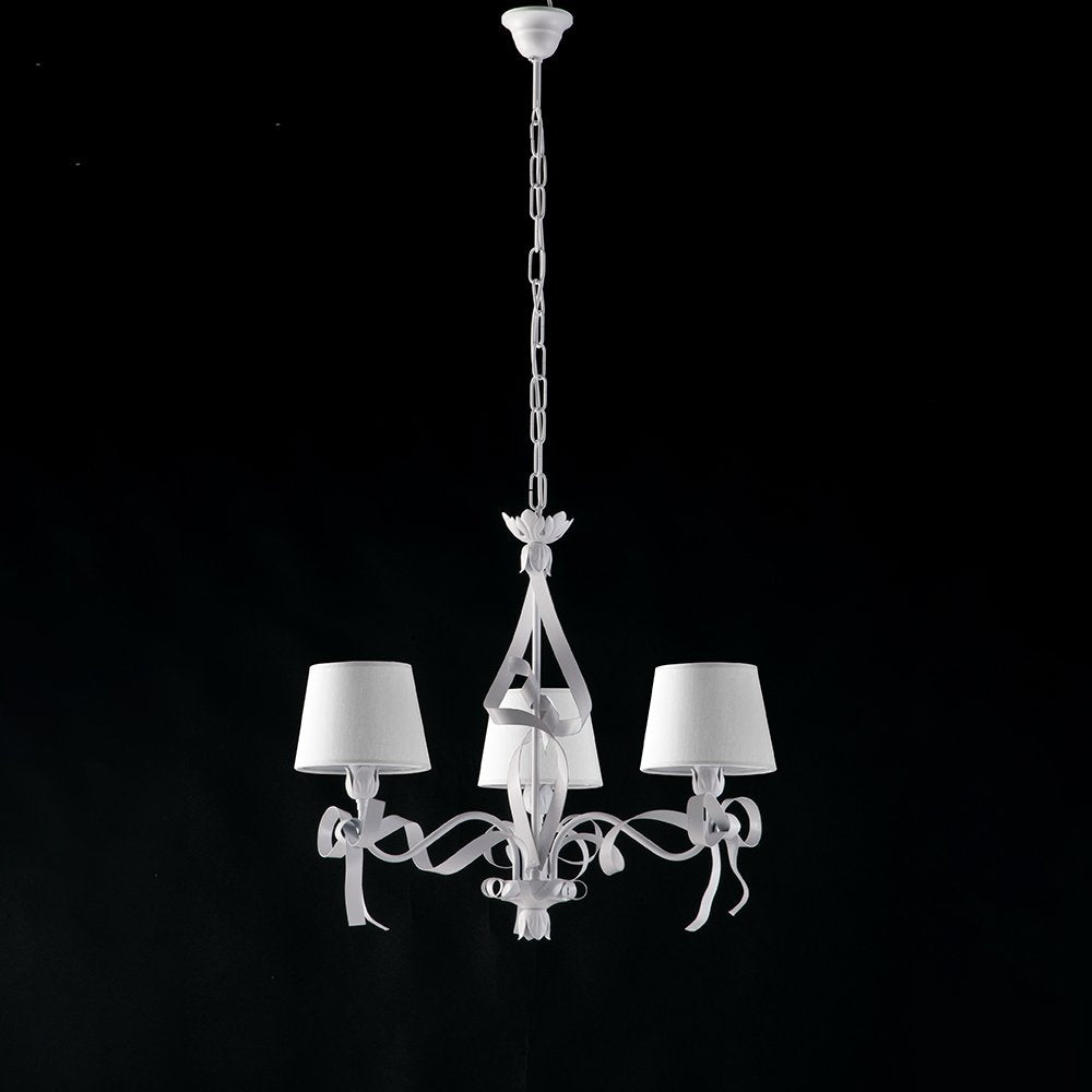 Lampadario Bianco Shabby Con Paralumi Bianchi 3 Luci Lucy