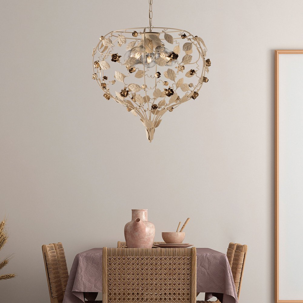 Lampadario Shabby Chic Bella Avorio Oro 5 Luci E27