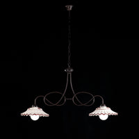 Lampadario Rustico Country Chic Ruggine Con Ceramica Vietrese 2 Luci Bistrot