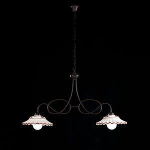 Lampadario Rustico Country Chic Ruggine Con Ceramica Vietrese 2 Luci Bistrot