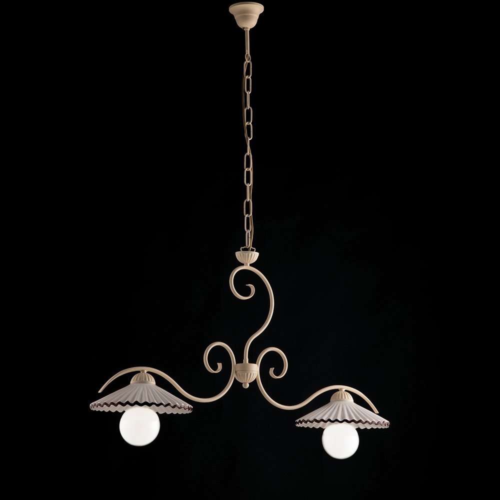 Lampadario Rustico Country Chic Decape Con Ceramica Vietrese 2 Luci Lybra