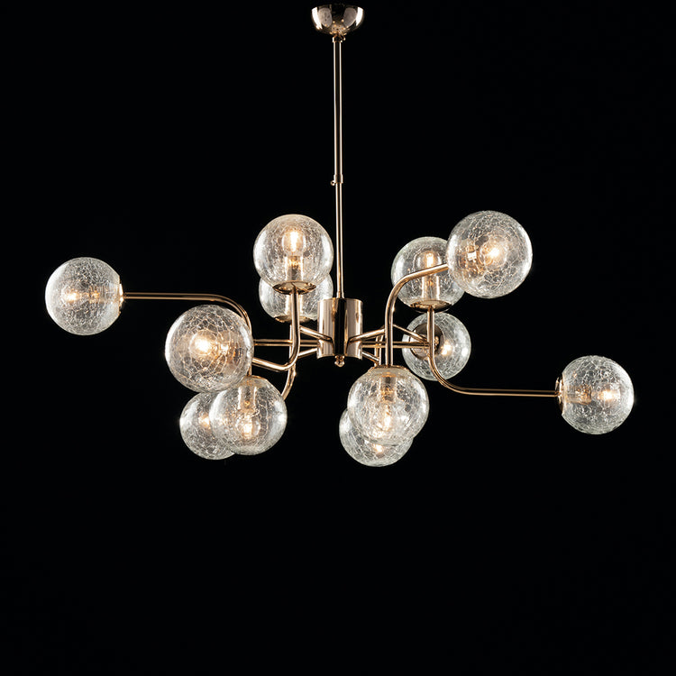 Sospensione Design Moderno Contemporaneo Oro Lucido Con Vetri 12 Luci Ikarus