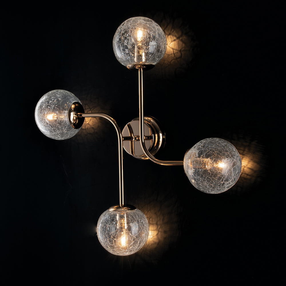 Plafoniera Design Moderno Contemporaneo Oro Lucido Con Vetri 4 Luci Ikarus