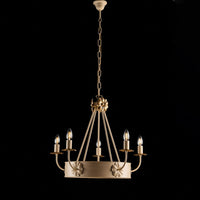 Lampadario Rustico 5 Luci Ferro Avorio e Oro Decorazioni Oro serie Kansas