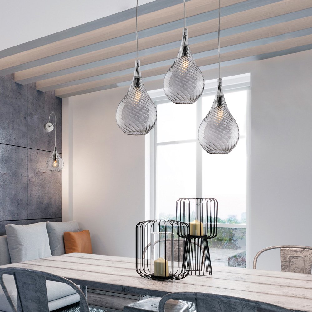 Lampadario Moderno Pluvia Grigio Fumè 3 Luci E27