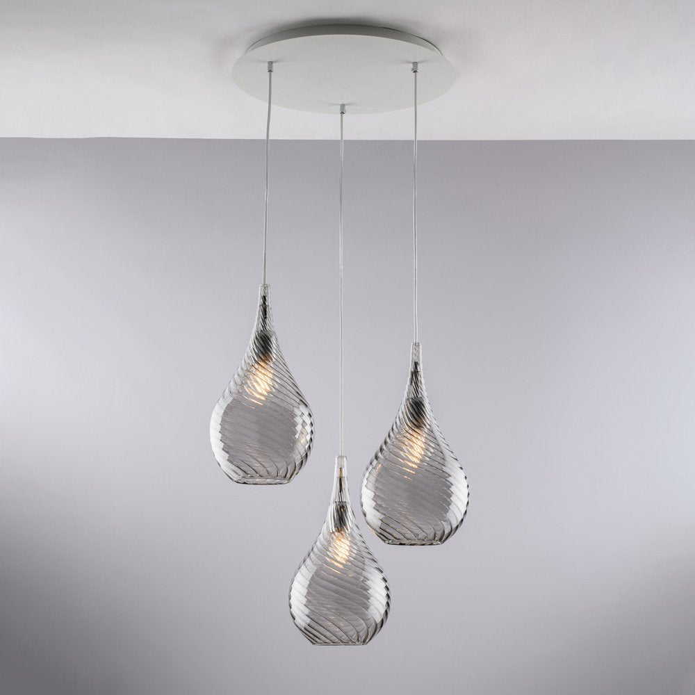 Lampadario Moderno Pluvia Grigio Fumè 3 Luci E27