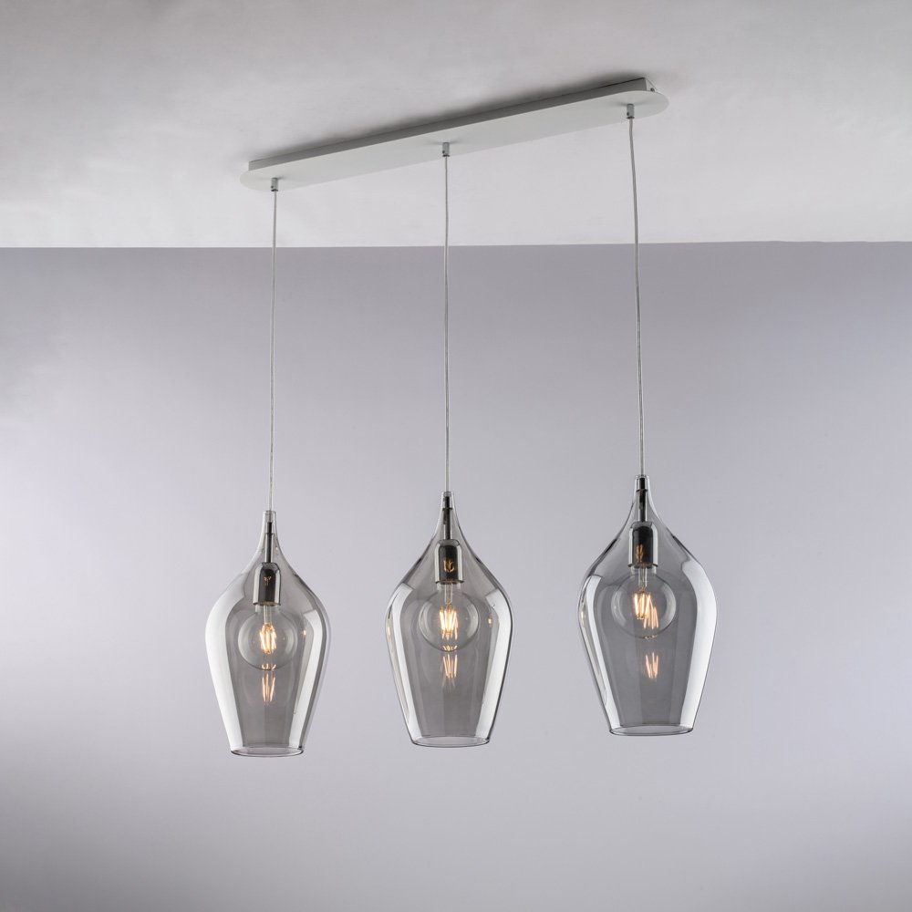 Lampadario Binario Contemporaneo Ares Grigio Fumè 3 Luci E27