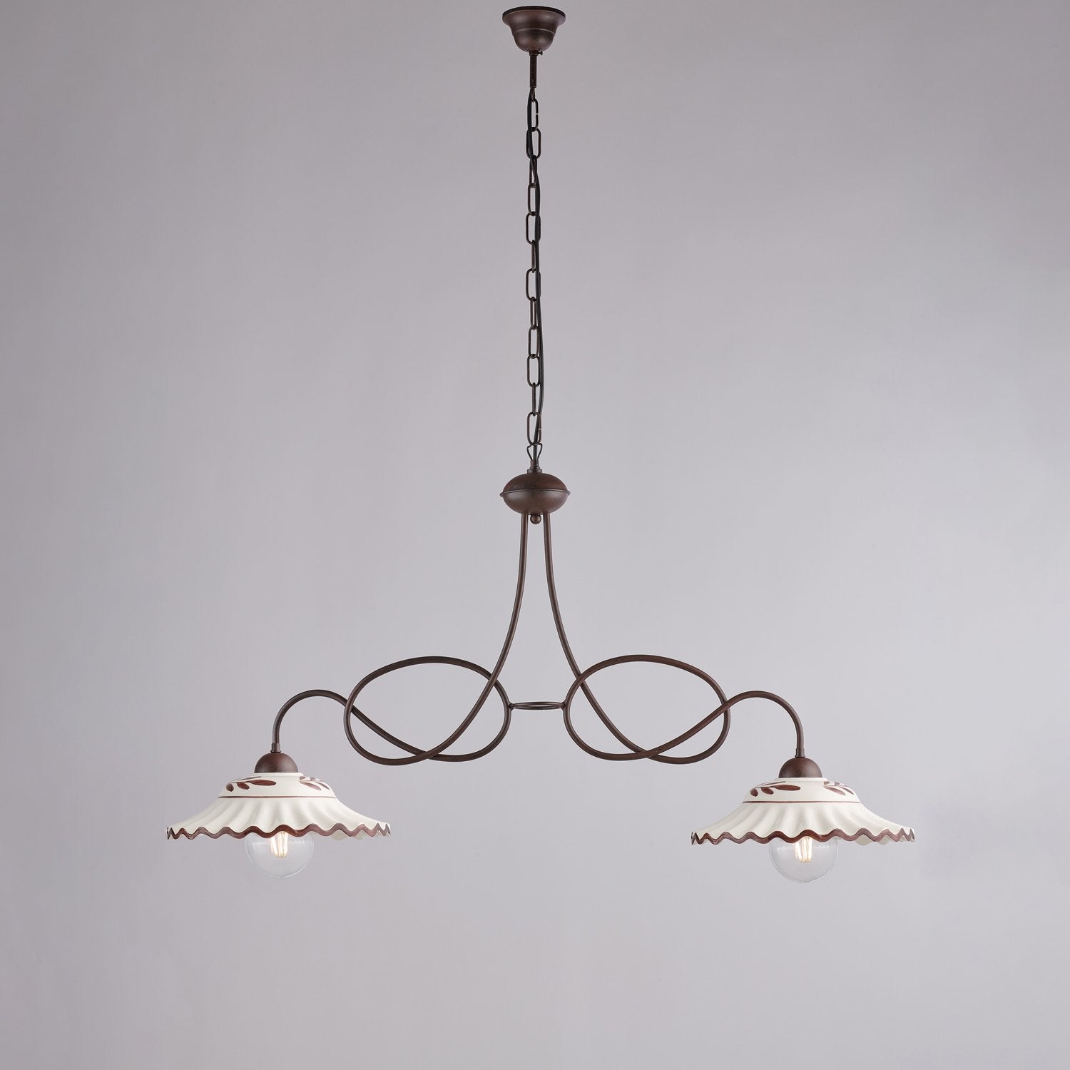 Bilanciere Country Chic Bistrot 2 Luci Ruggine Con Ceramica Vietrese