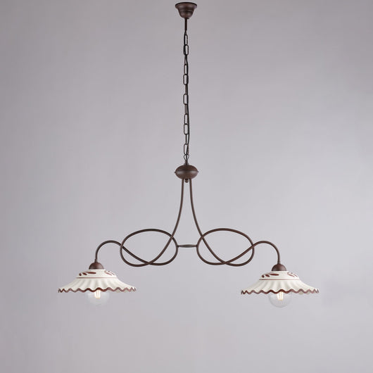 Bilanciere Country Chic Bistrot 2 Luci Ruggine Con Ceramica Vietrese