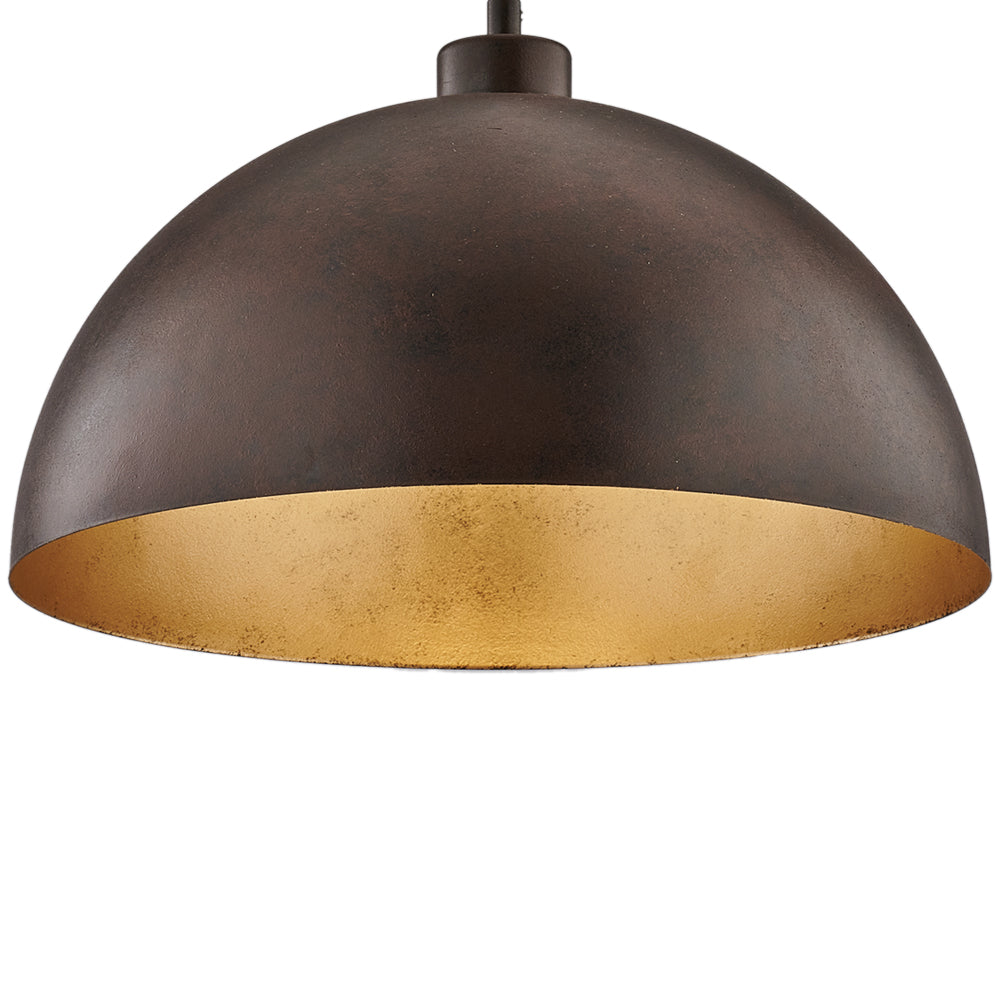 Sospensione Industrial 1 Luce Marcus In Ferro Laccato Ruggine E Oro Diam 35