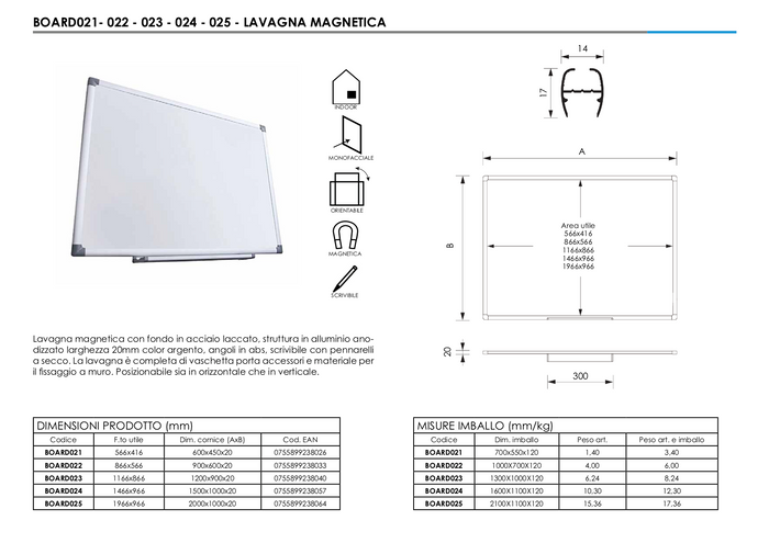 Lavagna Magnetica Bianca 200 x 100