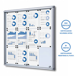 Bacheca con Ante Scorrevoli 94x98,2x5,9 cm in Alluminio Fondo Magnetico Silver