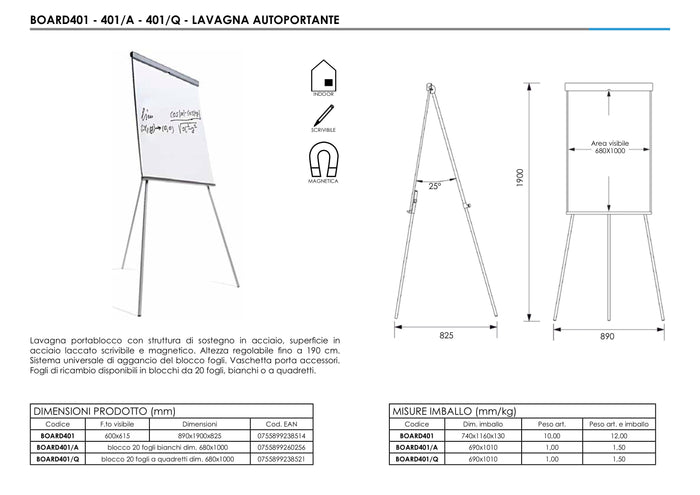 Lavagna porta blocco e magnetica autoportante