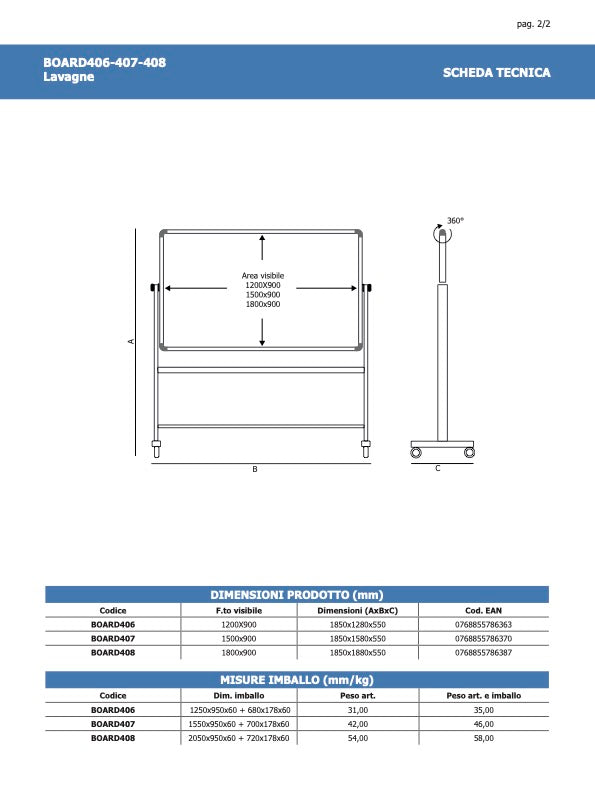 Lavagna magnetica bifacciale 180 x 90