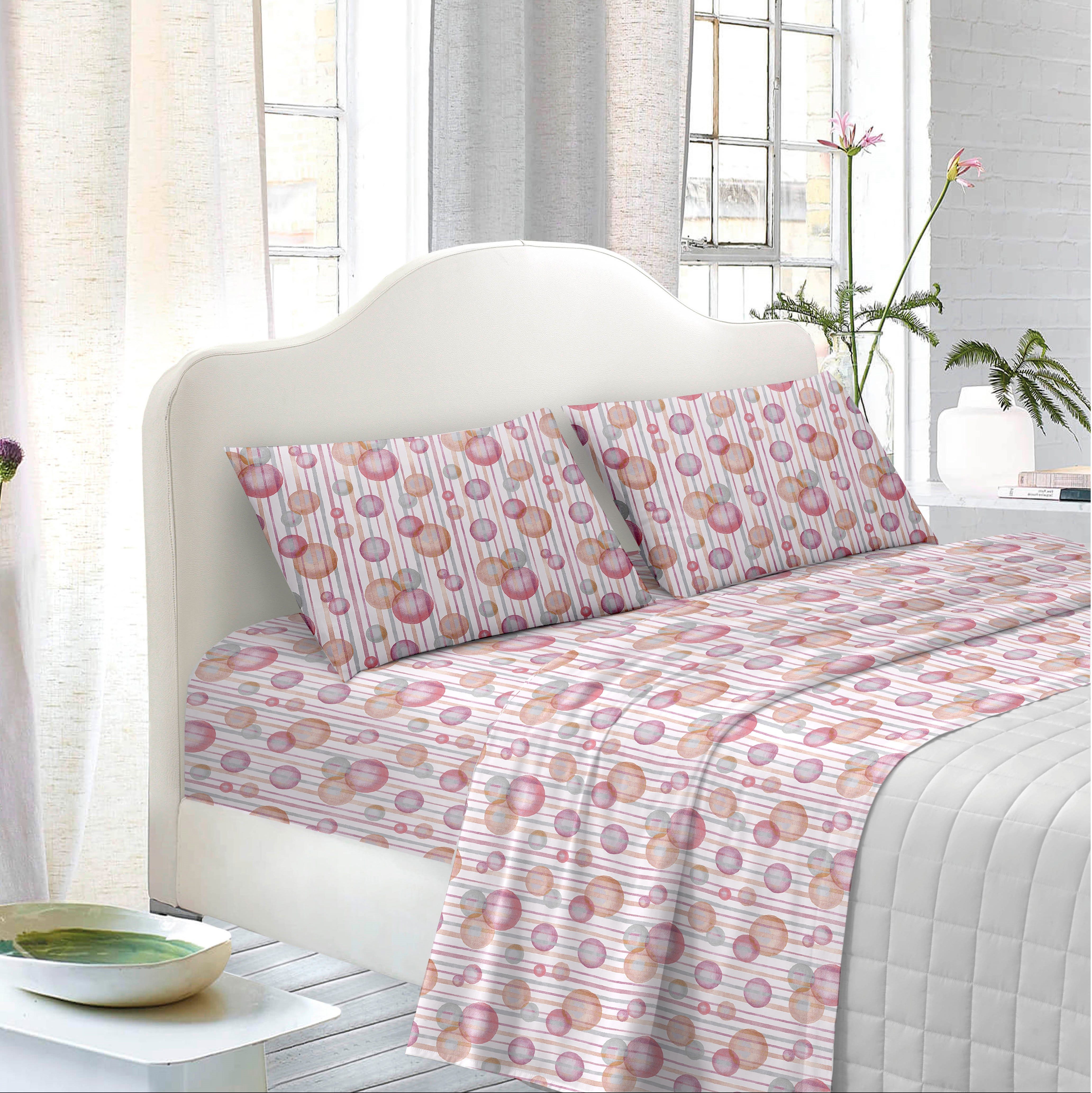 TESS-HOME COLLECTION Completo letto matrimoniale Bolle 100% cotone  Rosa