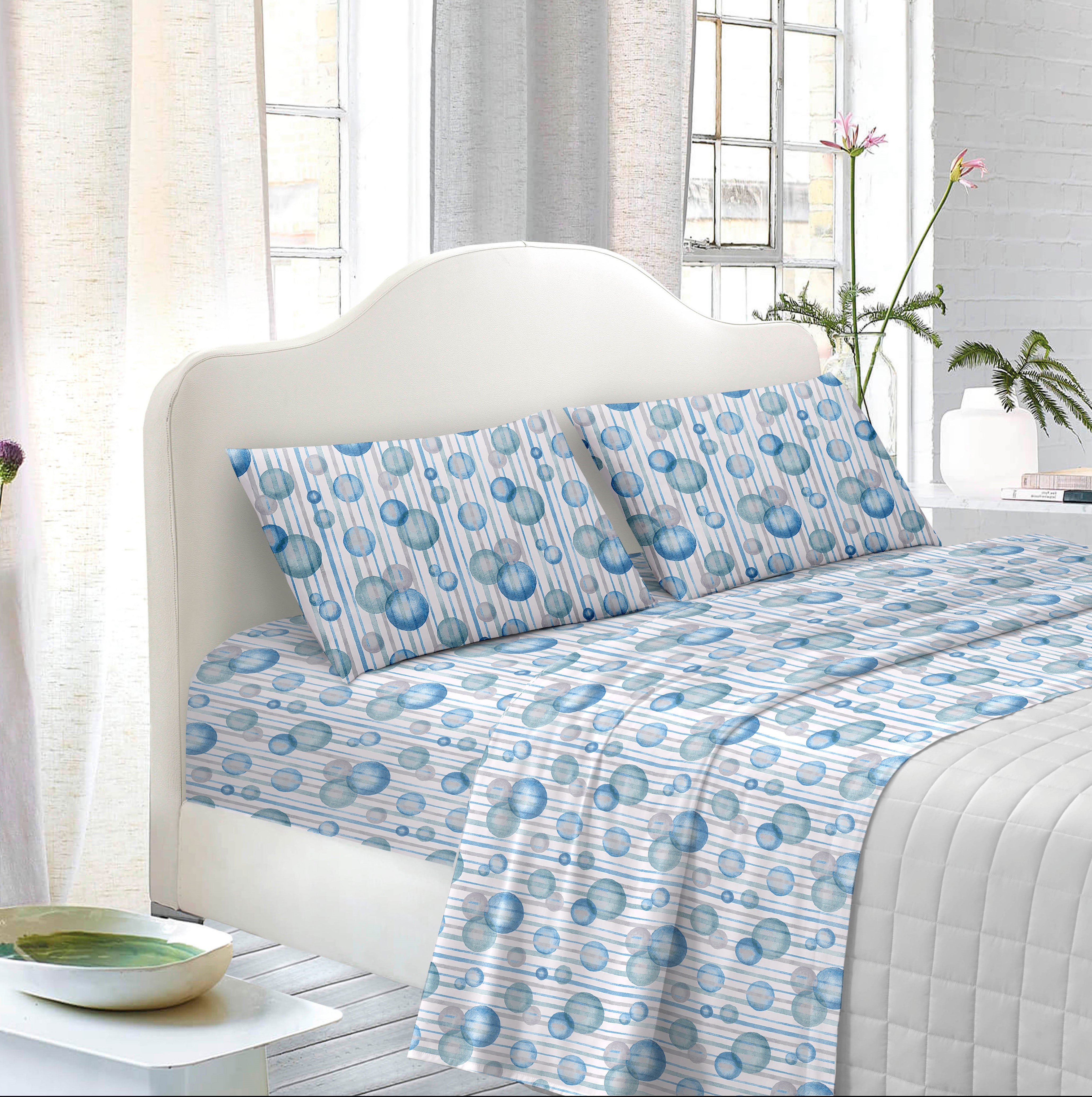 TESS-HOME COLLECTION Completo letto matrimoniale Bolle 100% cotone  Azzurro