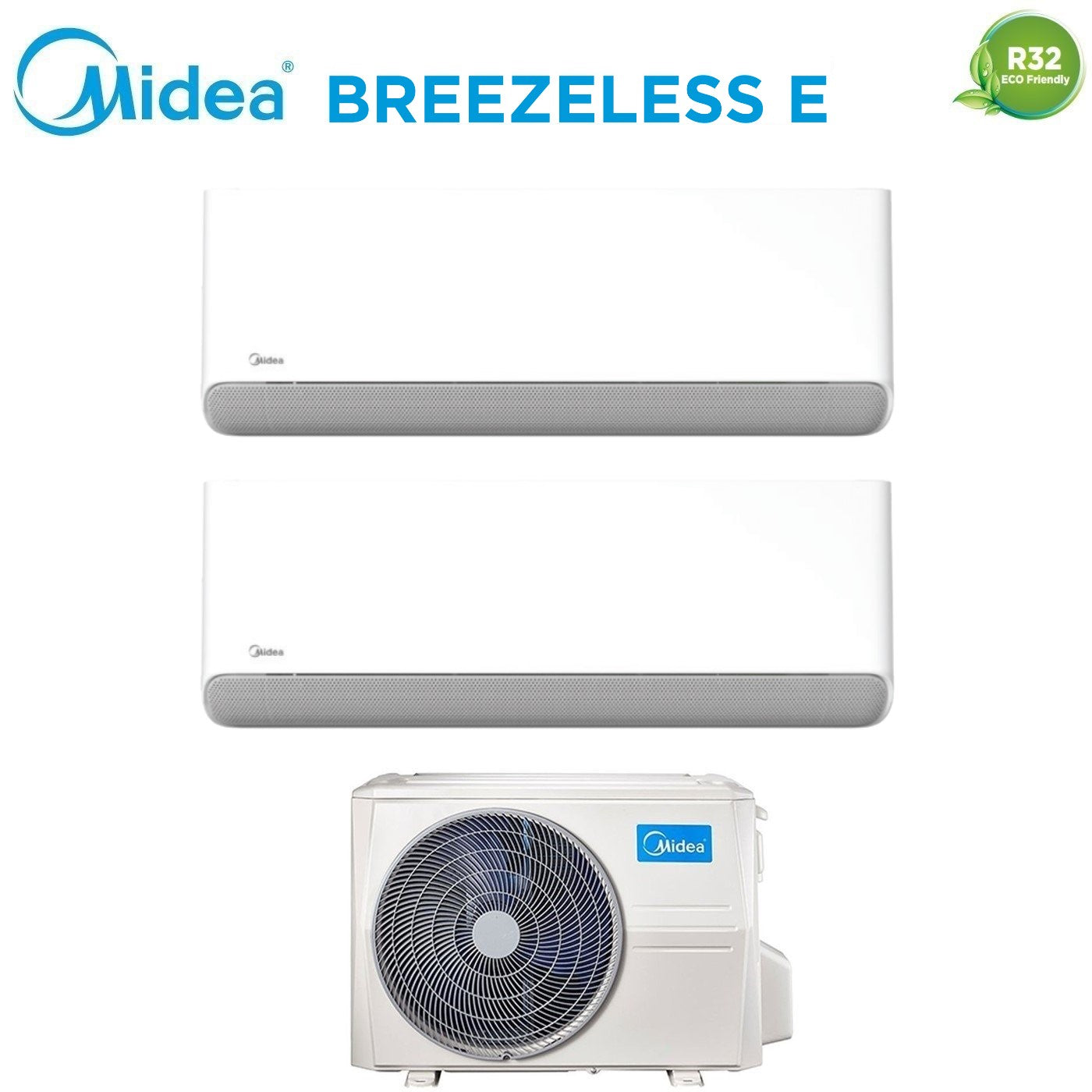 Climatizzatore Condizionatore Midea Dual Split Inverter serie BREEZELESS E 9+12 con M2OG-14HFN8-Q R-32 Wi-Fi Integrato 9000+12000