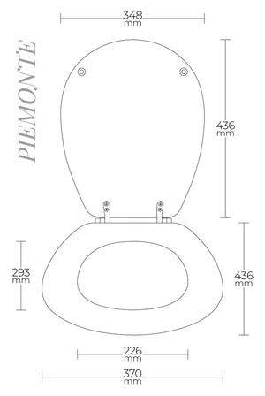 Sedile per WC modello PIEMONTE - Misure 37x43,6 cm.