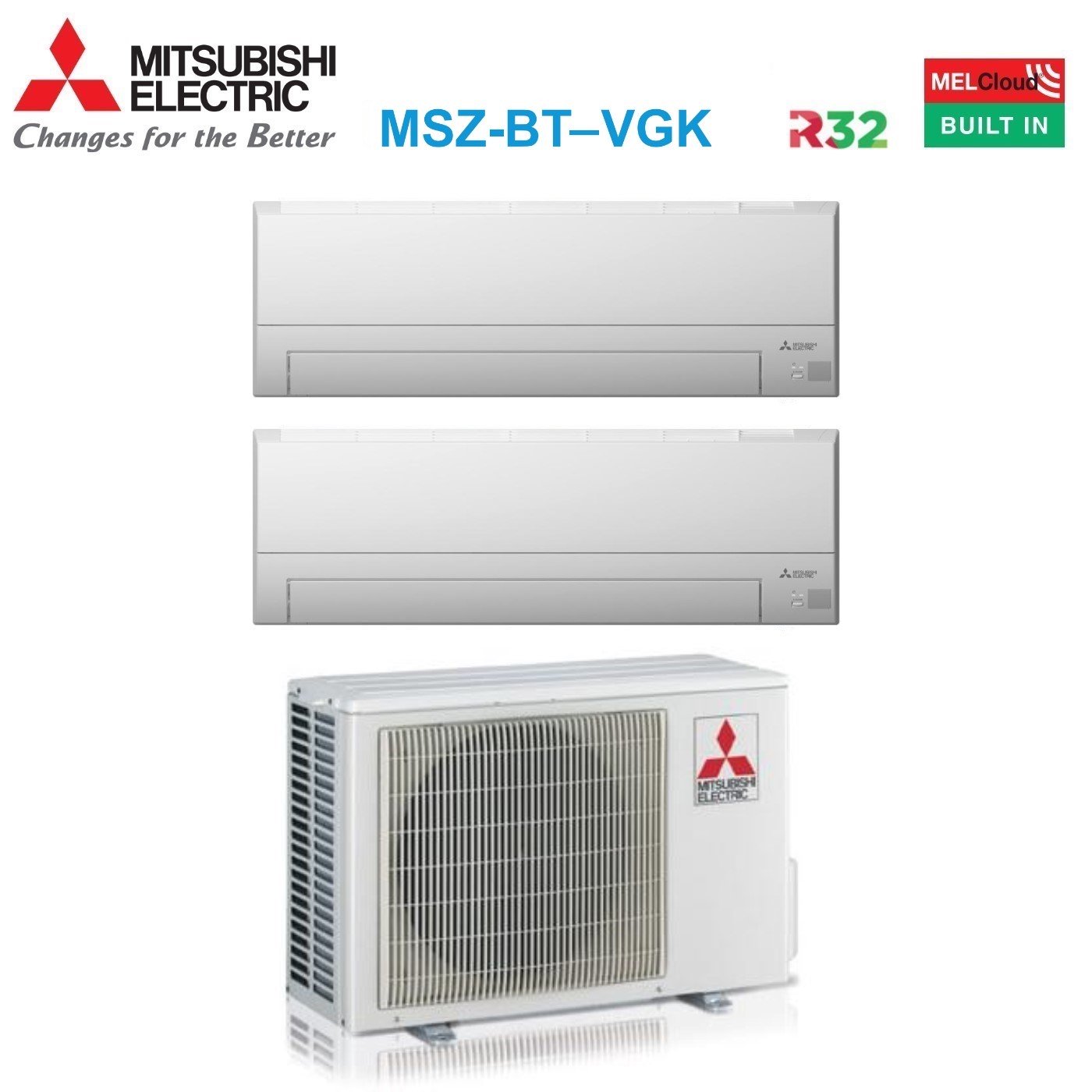 Climatizzatore Condizionatore Mitsubishi Electric Dual Split Inverter serie MSZ-BT 9+12 con MXZ-2F42VF R-32 Wi-Fi Integrato 9000+12000