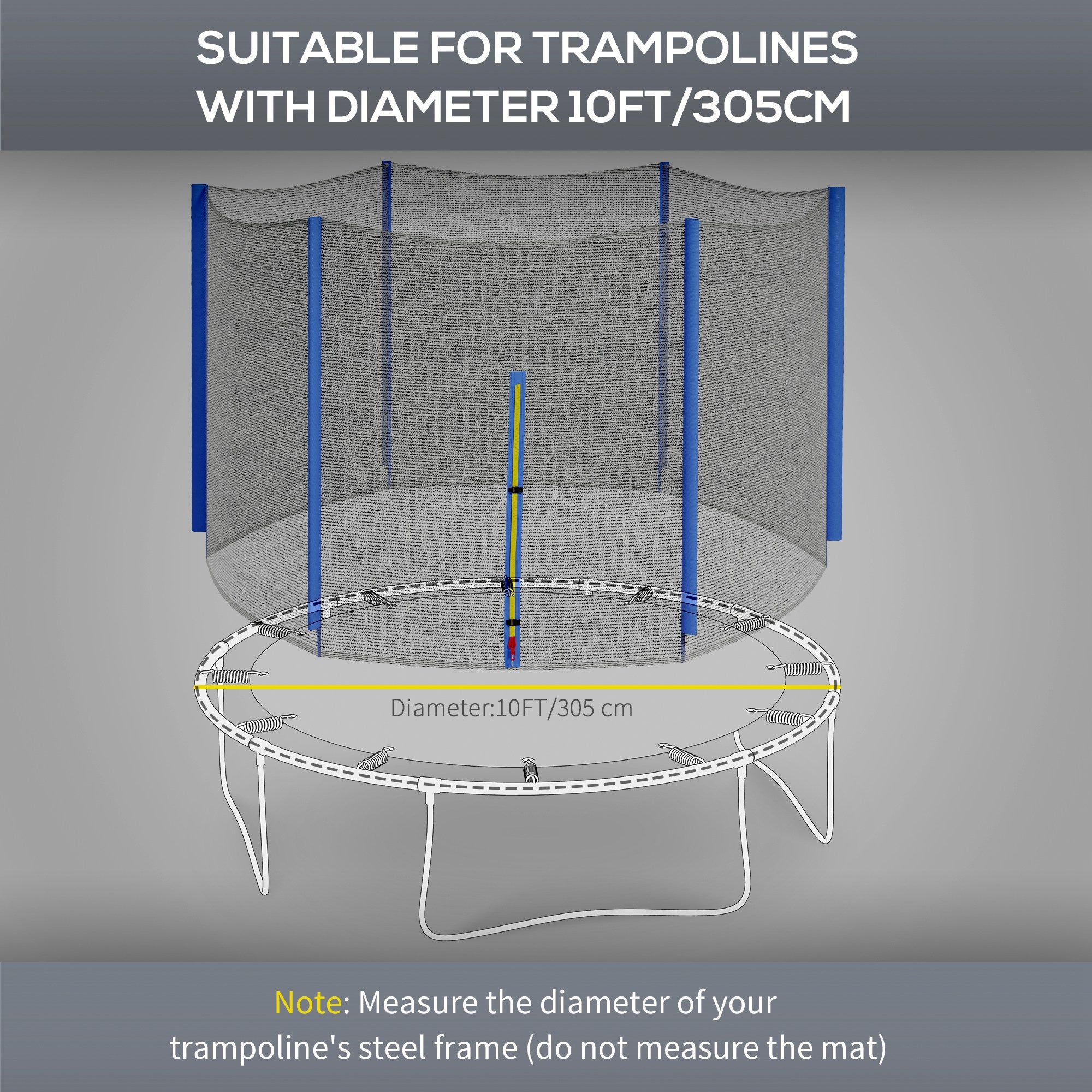 Rete di Protezione per Trampolini a 6 Pali con Ingresso con Cerniera Ø305x180 cm in PE Nero e Blu