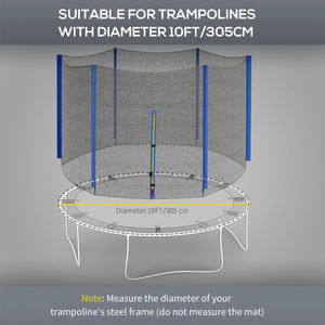 Rete di Protezione per Trampolini a 6 Pali con Ingresso con Cerniera Ø305x180 cm in PE Nero e Blu