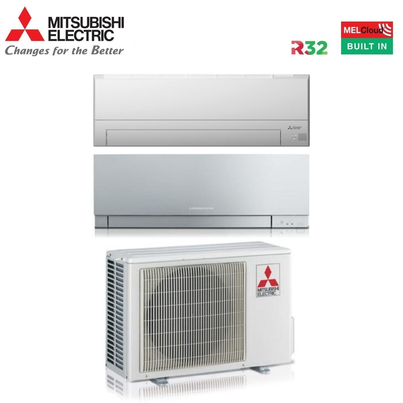 Climatizzatore Condizionatore Mitsubishi Electric Dual Split Inverter serieMSZ-BT 9000 +  KIRIGAMINE ZEN SILVER 12000 con MXZ-2F42VF R-32 Wi-Fi Integrato Colore Argento 9000+12000