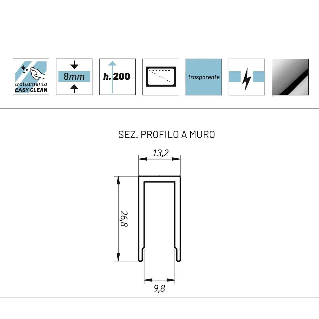 Cabina angolare anta battente destra genziana cristallo trasparente 8 millimetri *** misure 68-69x98-99xh200 cm dx, c...