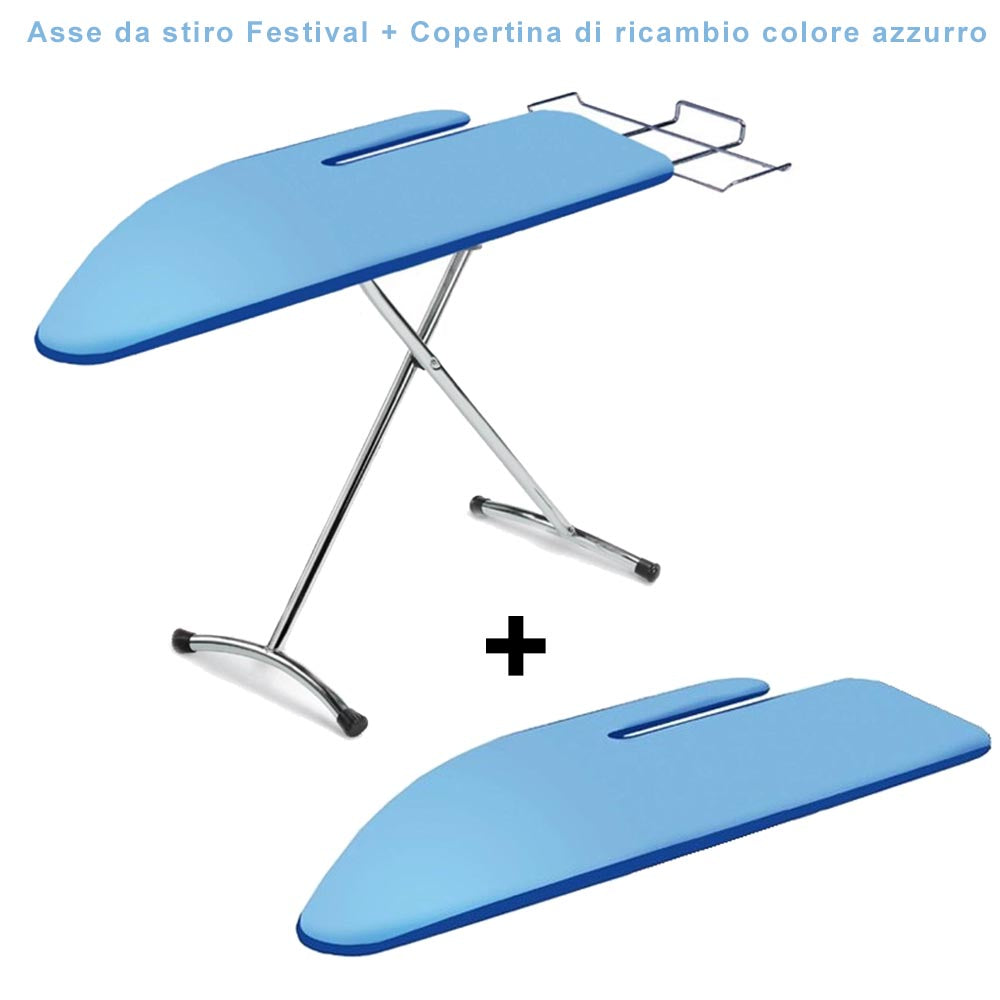 Festival asse da stiro con 1 copertina aggiuntiva di ricambio colore azzurro con stiramaniche