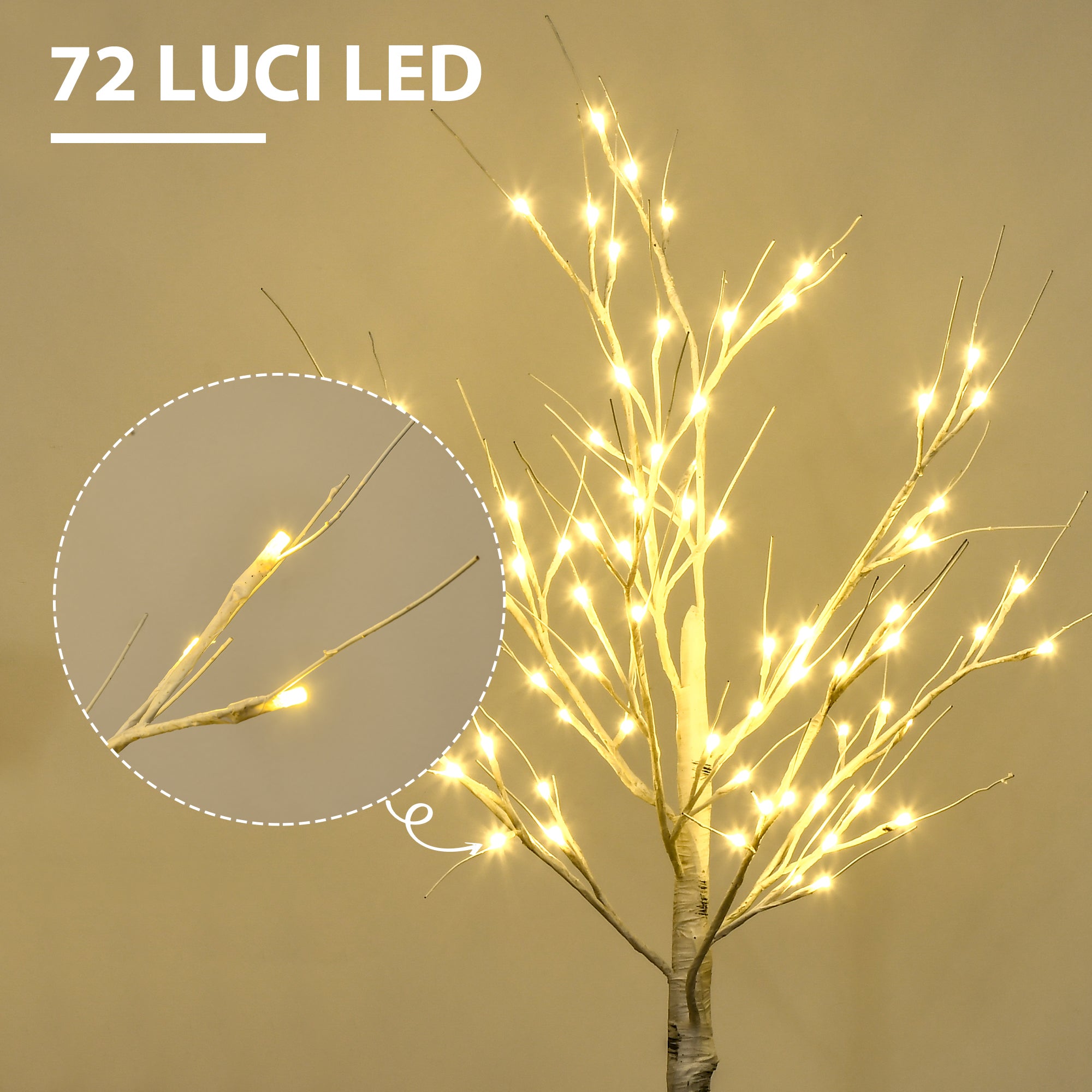 Albero di Natale 17x17x120 cm con 72 Luci LED Bianco