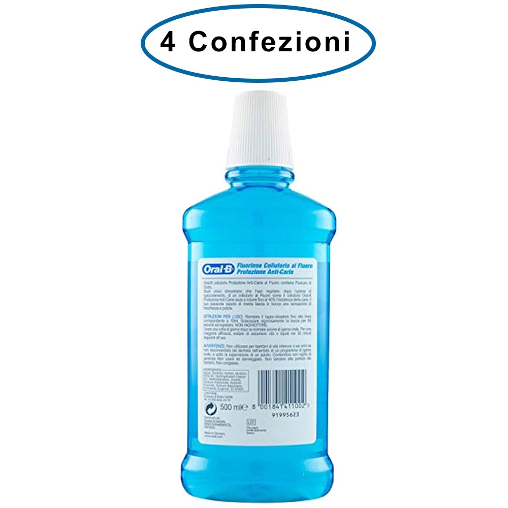 Oral b colluttorio fluorinse protezione anti-carie al fluoro 4 confezioni da 500 milliliters