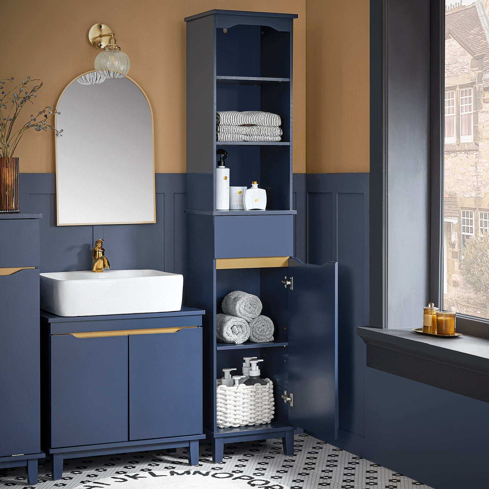 Mobile Alto Da Bagno Mobile Colonna Bagno Salvaspazio Armadio Da Terra Colore Blu 35x30x170 Cm BZR112-B SoBuy