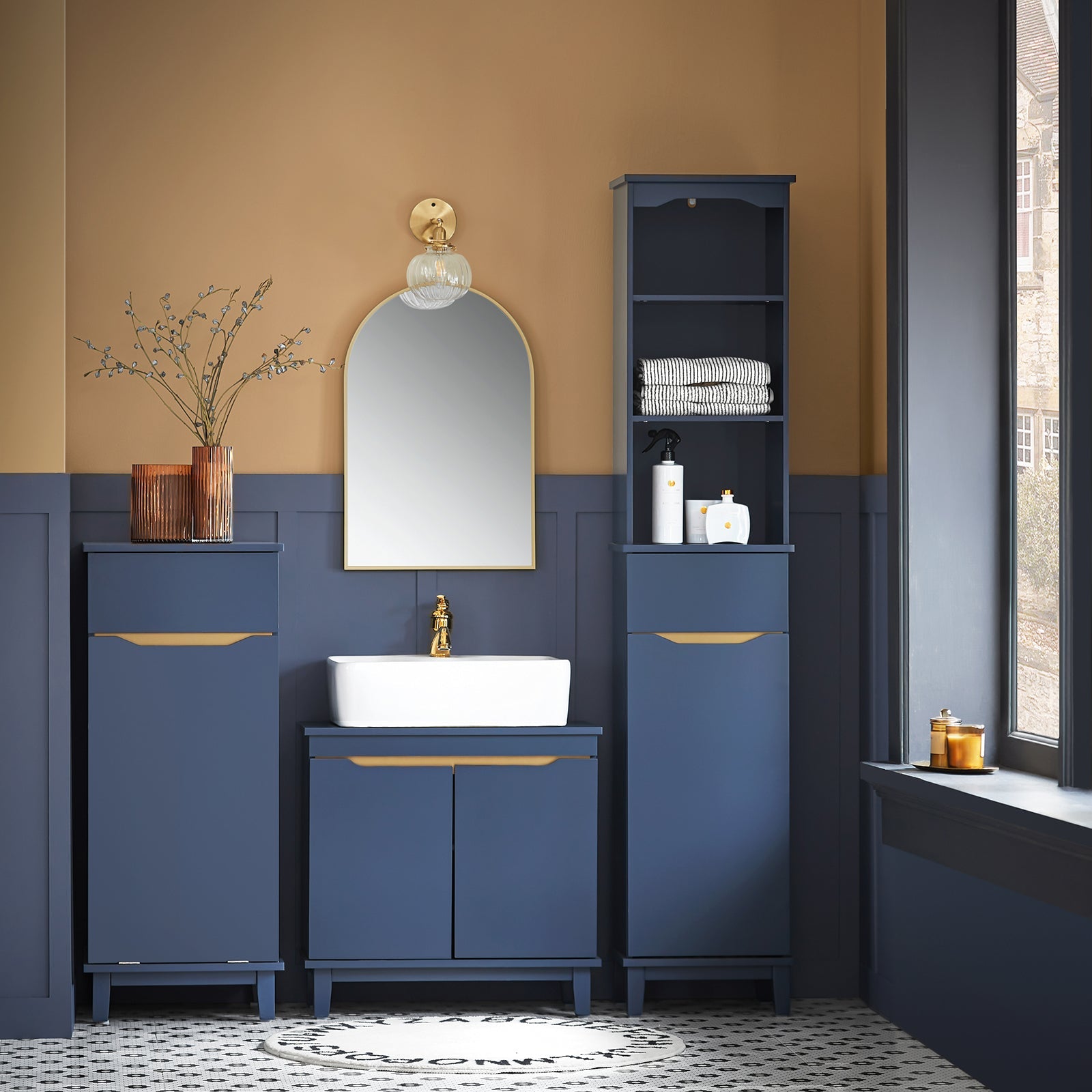 Mobile Alto Da Bagno Mobile Colonna Bagno Salvaspazio Armadio Da Terra Colore Blu 35x30x170 Cm BZR112-B SoBuy