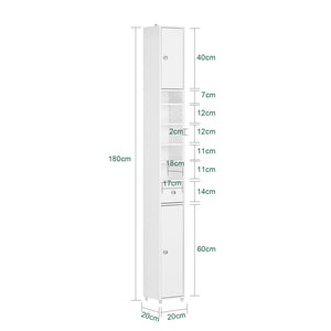 Armadio Colonna bagno, Mobile bagno alto con 2 Ante e 1 cassetto altezza: 180 cm Bianco BZR34-W