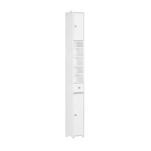 Armadio Colonna bagno, Mobile bagno alto con 2 Ante e 1 cassetto altezza: 180 cm Bianco BZR34-W