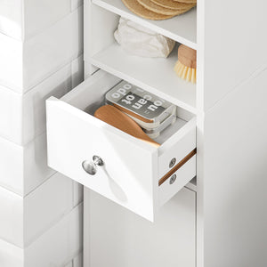 Armadio Colonna bagno, Mobile bagno alto con 2 Ante e 1 cassetto altezza: 180 cm Bianco BZR34-W