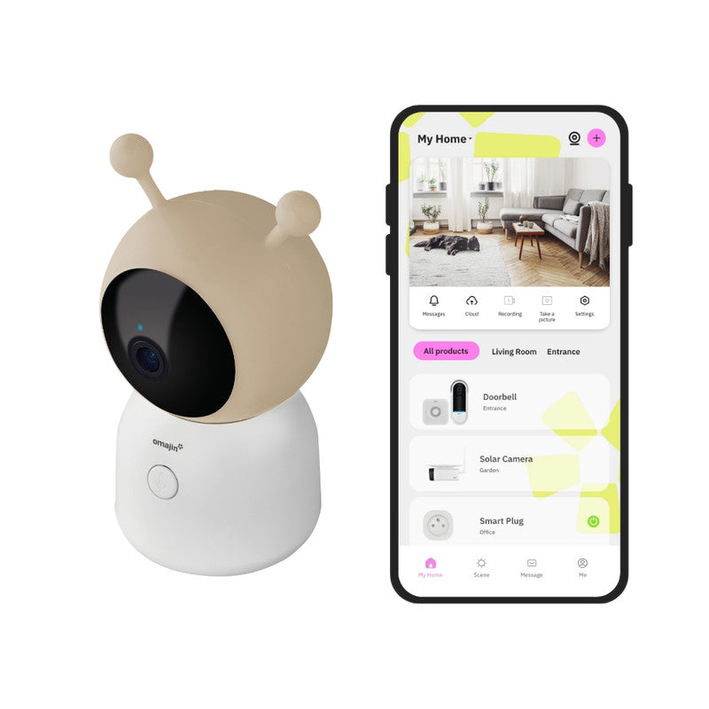 OMAJIN by Netatmo Videocamera Baby Monitor 2K HD, visione notturna, avviso pianto, audio bidirezionale, ninna nanna, luce notturna, sensori umidità e temperatura, controllo app, OBC-01