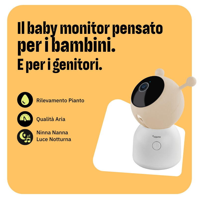 OMAJIN by Netatmo Videocamera Baby Monitor 2K HD, visione notturna, avviso pianto, audio bidirezionale, ninna nanna, luce notturna, sensori umidità e temperatura, controllo app, OBC-01