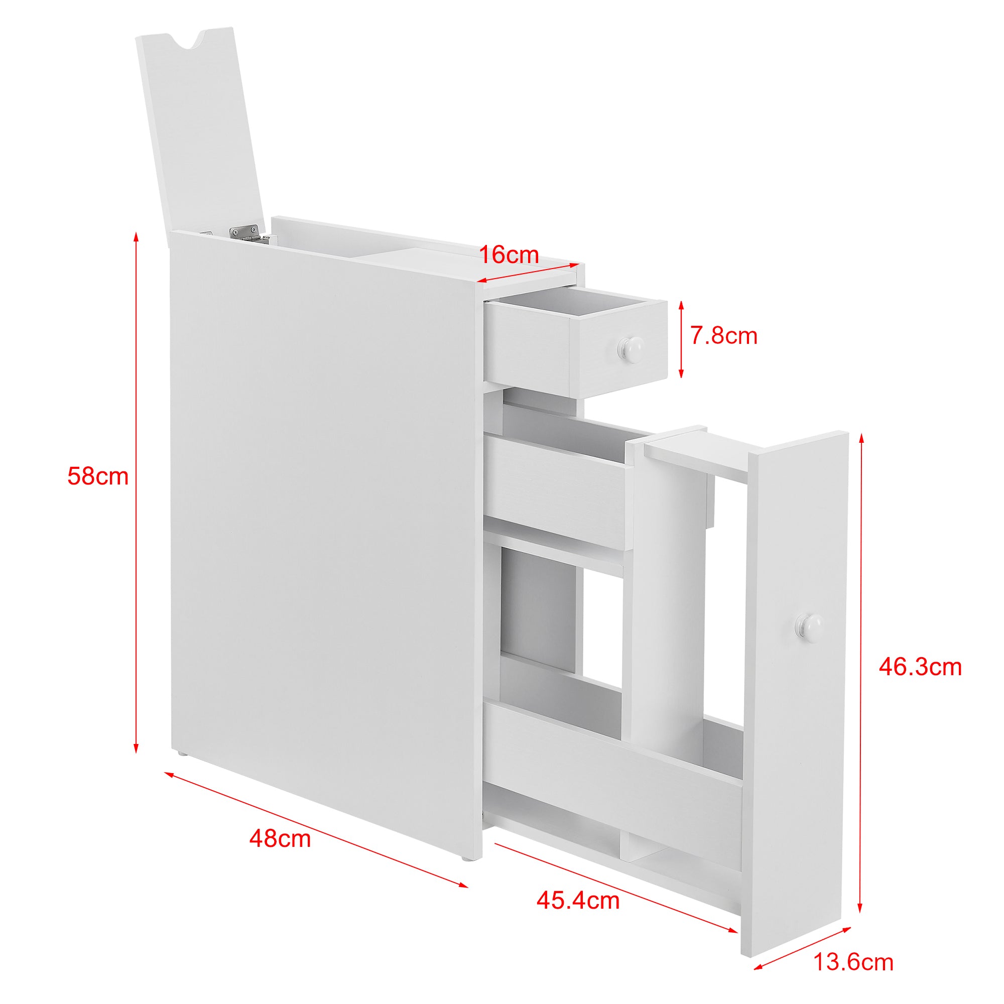 Mobile da Bagno a Terra (AxPxL) 58 x 16 x 48 cm Contenitore Salvaspazio con Cassetti Armadietto da Bagno - Bianco