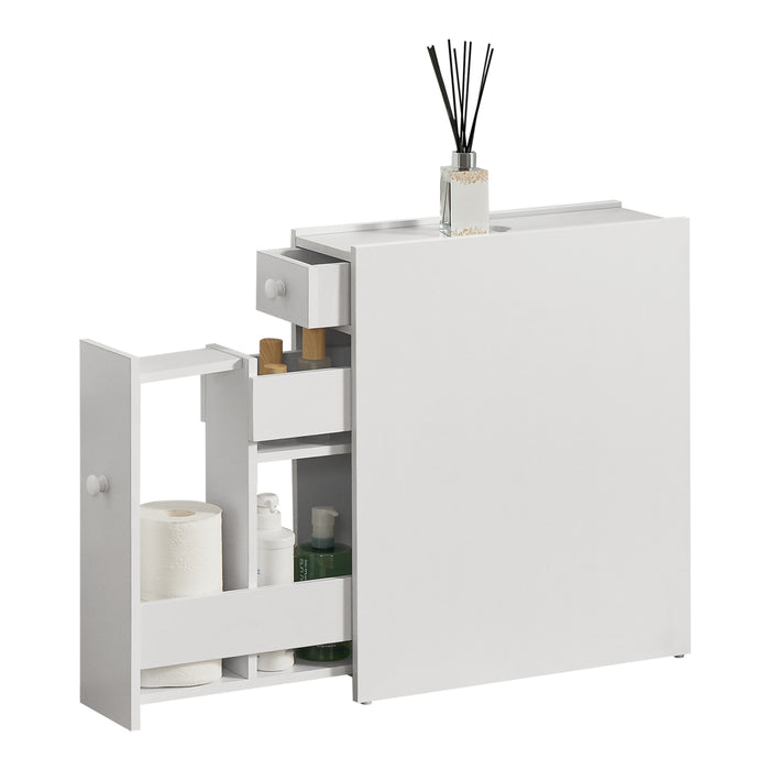 Mobile da Bagno a Terra (AxPxL) 58 x 16 x 48 cm Contenitore Salvaspazio con Cassetti Armadietto da Bagno - Bianco