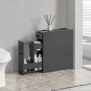 Mobile da Bagno a Terra (AxPxL) 58 x 16 x 48 cm Contenitore Salvaspazio con Cassetti Armadietto da Bagno - Grigio Scuro